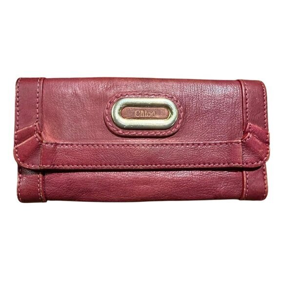 Chloé Handbags - Chloé Burgundy Leather Snap Closure Wallet